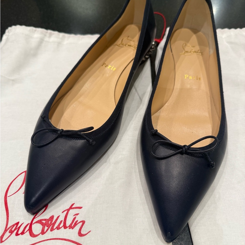 Christian Louboutin Women's Navy Pointed Flats - Picture 2 of 6